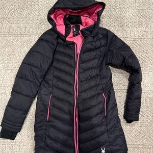 Spyder Women's Black and Pink Puffer Coat